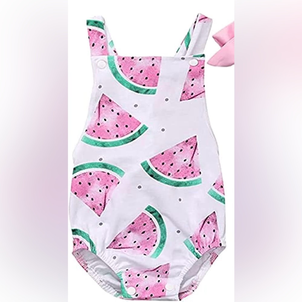 FlyBear Baby Girl One Sleeveless Watermelon Print Backless Ruffle Romper